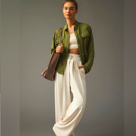 Anthropologie Oversized Green Utility Ruffle Jacket Size Small Medium - Picture 2 of 15